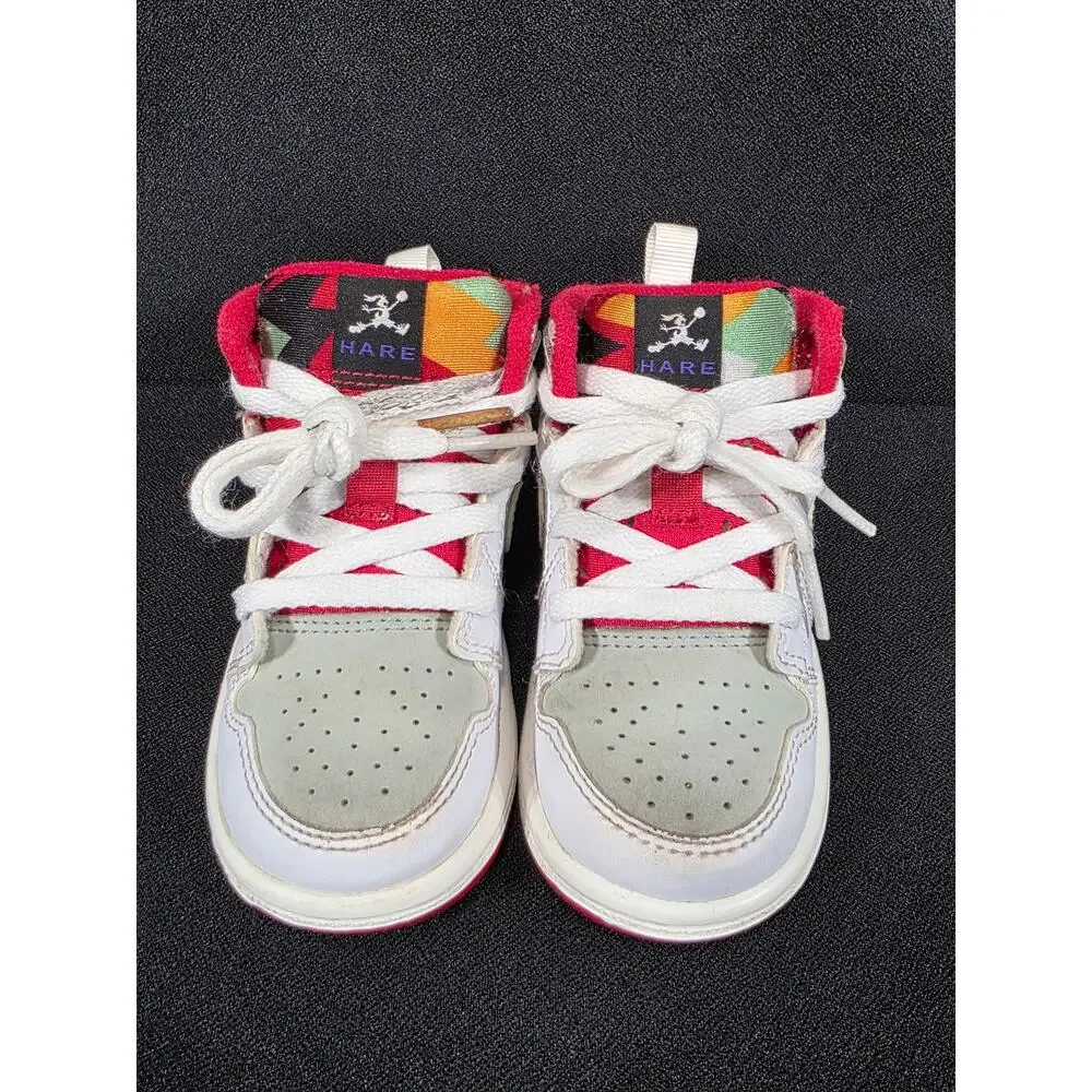 Nike Air Jordan 1 Mid Hare White Red Silver Toddler Shoes Size 5C